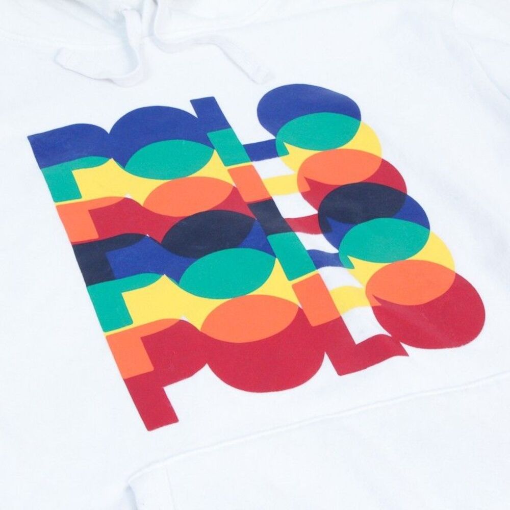 Polo Ralph Lauren Mens Hoodie NWOT White Multi-Graphic Fleece Ribbed Hem & Cuffs - Picture 5 of 11